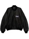 Balenciaga Men's Varsity Nylon Bomber Jacket In Black