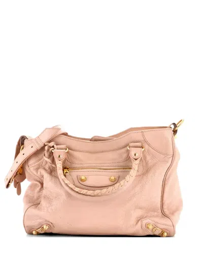 Pre-owned Balenciaga Velo Giant Studs Bag Leather Satchel In Neutral
