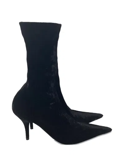 Pre-owned Balenciaga Velvet Ankle Boots In Black