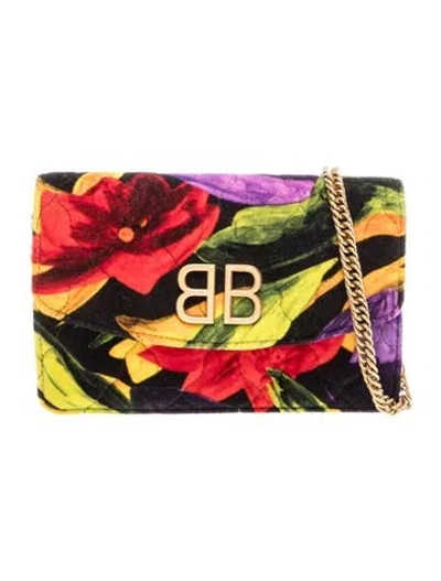 Pre-owned Balenciaga Velvet Bb Chain Wallet In Black/purple