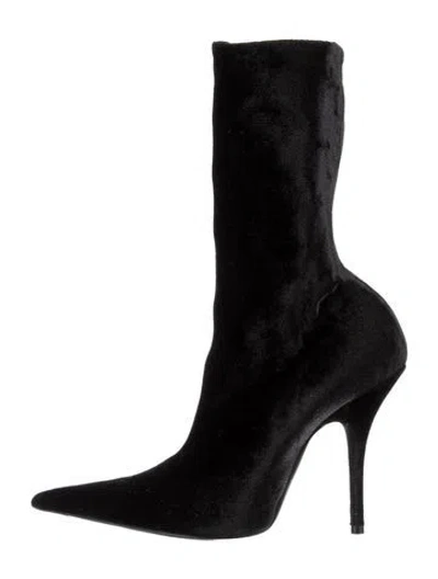 Pre-owned Balenciaga Velvet Boots In Black