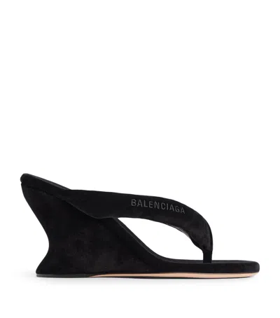 Balenciaga Velvet Gaeta Thong Wedge Sandals 90 In Black