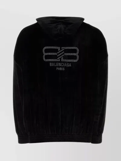 Balenciaga Velvet Hooded Oversize Sweater In Black