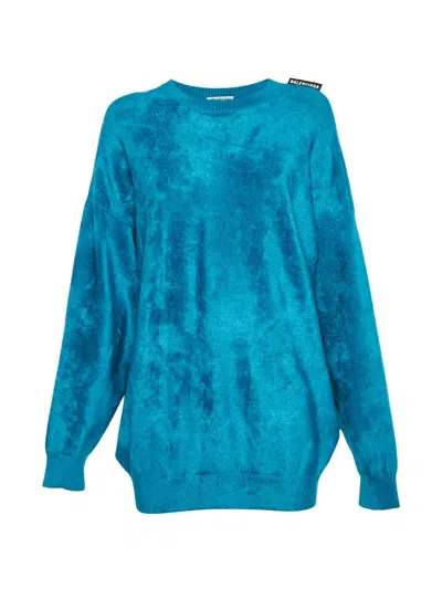 Pre-owned Balenciaga Velvet Jersey Sweater In Blue
