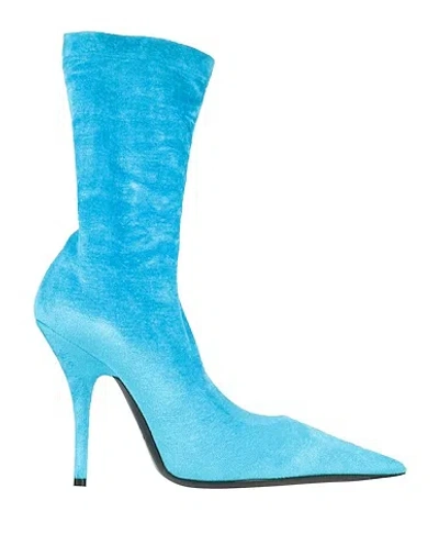 Balenciaga Velvet Pointed-toe Ankle Boots In Blue