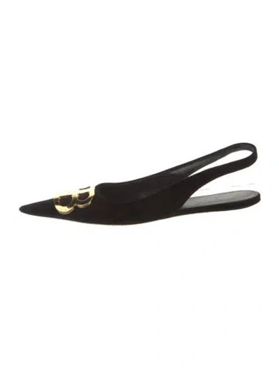 Pre-owned Balenciaga Velvet Slingback Flats In Black