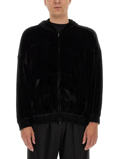 Balenciaga Sweatshirt In Stretch Viscose Velvet With Monogram And Logo With Applied Rhinestones In Black