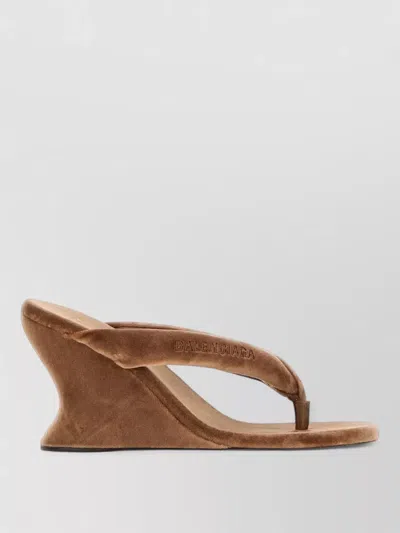 Balenciaga Velvet Thong Wedge Mule Lightweight Design In Orange