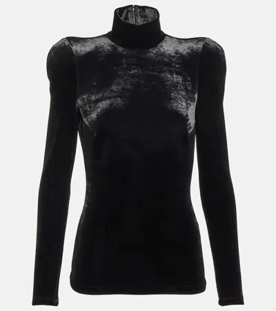 Balenciaga Velvet Turtleneck Top In Black