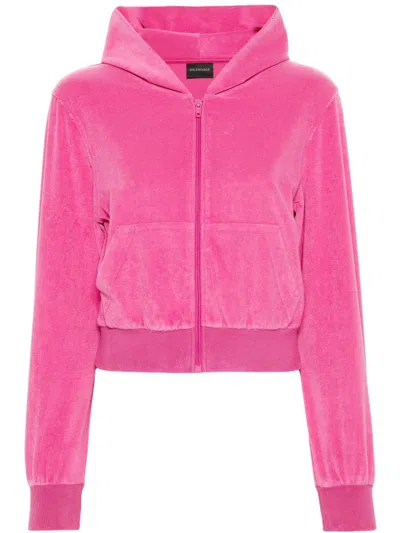 Balenciaga Velvet Zipped Hoodie In Pink