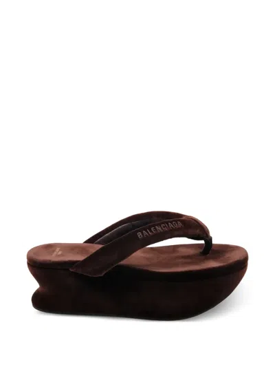 Balenciaga Velvet-effect Platform Sandals In Brown