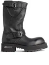 Balenciaga Worn Leather Mid-calf Chunky Sole Boots In Black