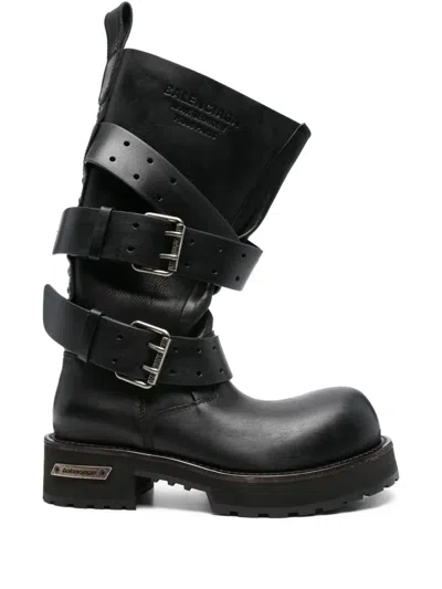 Balenciaga Venom Buckle-strap Leather Boots In Black