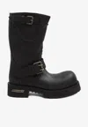 Balenciaga Mid-calf Leather Boots Rubber Sole In Black