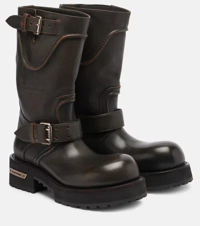 Balenciaga Women Dark Brown Leather Venom Boots In Black