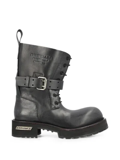 Balenciaga Chunky Sole Ankle Boots Round Toe Pull Tab In Black