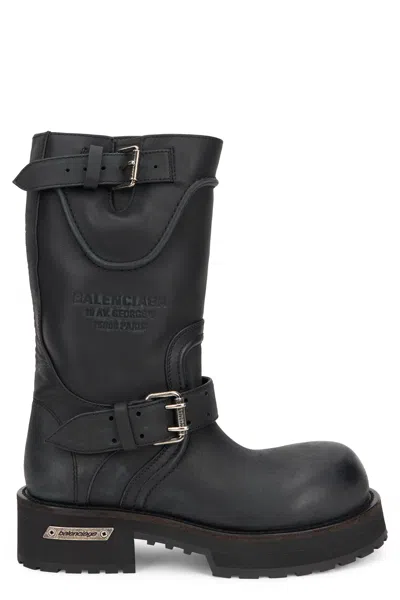 Balenciaga Venom Leather Ankle Boots With Metallic Details And Buckle Closure In Black
