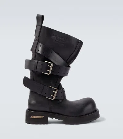 Balenciaga Venom Buckle-strap Leather Boots In Black