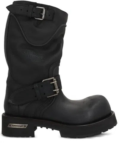 Balenciaga Mid-calf Leather Boots Rubber Sole In Black