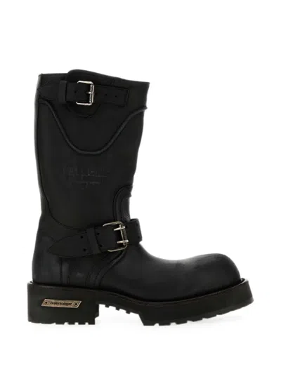 Balenciaga Venom Leather Ankle Boots With Metallic Details And Buckle Closure In Black