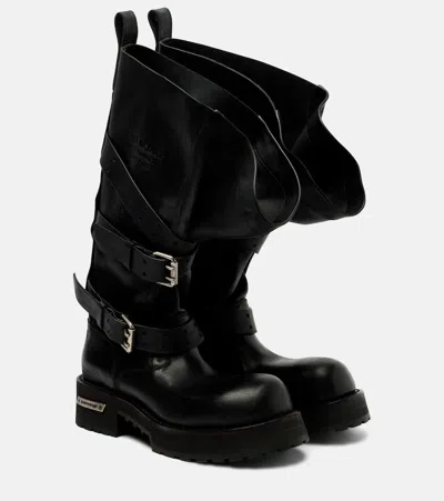Balenciaga Venom Leather Combat Boots In Black