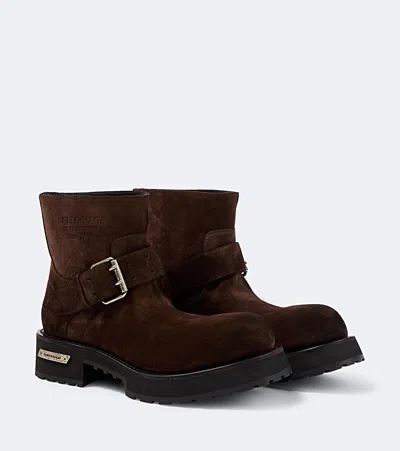 Balenciaga Venom Suede Biker Boots In Brown