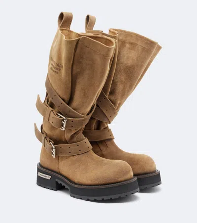 Balenciaga Venom Suede Biker Boots In Neutral