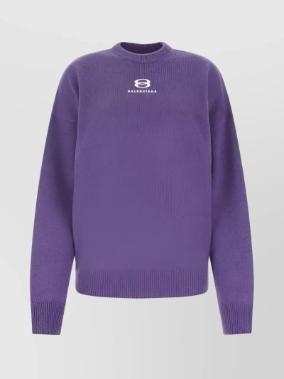 Balenciaga Versatile Ribbed Crew Neck Sweater In Purple