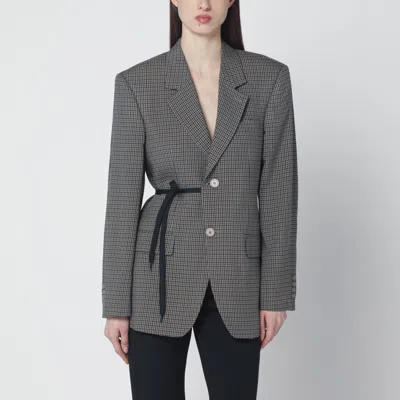 Balenciaga Vichy-pattern Jacket With Side Lace Detail In Gray