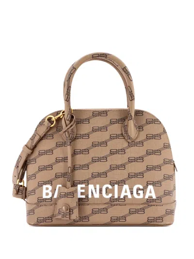Pre-owned Balenciaga Ville Bag Bb Monogram Coated Canvas Small Satchel In Brown