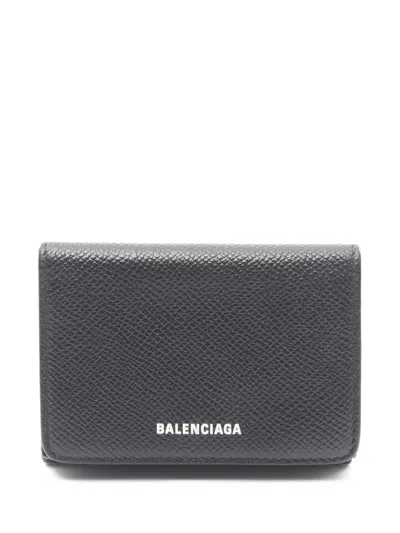 Pre-owned Balenciaga Ville Leather Trifold Wallet In Black