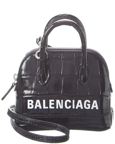 Balenciaga Ville Mini Croc-embossed Leather Shoulder Bag In Black
