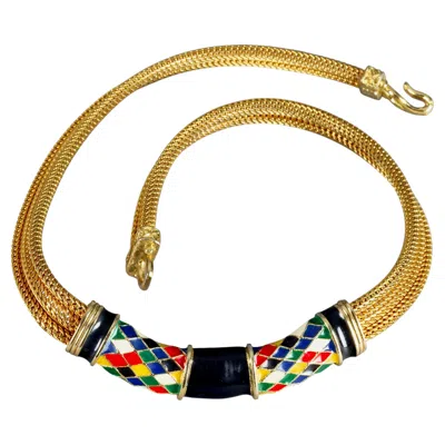 Pre-owned Balenciaga Vintage  Colourful Harlequin Pattern Enamel Mesh Choker Necklace In Multi