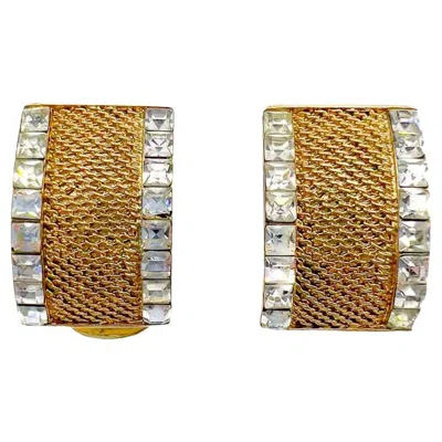 Pre-owned Balenciaga Vintage  Crystal Mesh Panel Earrings 1980s In Multi