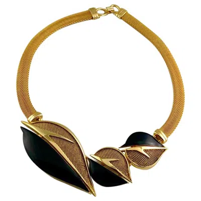 Pre-owned Balenciaga Vintage  Enamel Leaves Mesh Choker Necklace In Brown