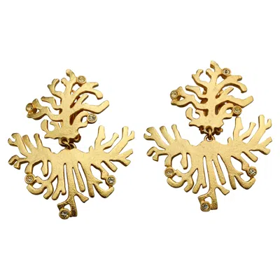 Pre-owned Balenciaga Vintage  Gilt Coral Rhinestone Dangling Earrings In Red