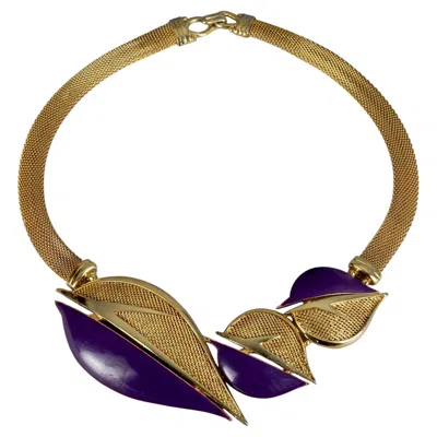 Pre-owned Balenciaga Vintage  Violet Enamel Leaves Mesh Choker Necklace In Purple