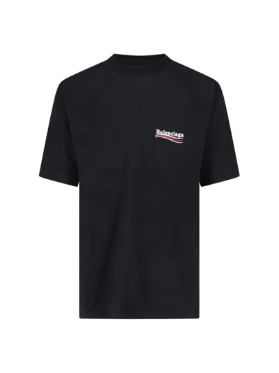 Balenciaga Vintage Black Cotton Jersey T-shirt With Contrasting Red Accents In Blue