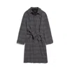 Balenciaga Vintage Checked Wool One Layer Raglan Coat In Gray