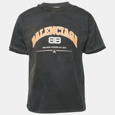 Pre-owned Balenciaga Vintage Effect Cotton Distressed Crew Neck T-shirt M In Black