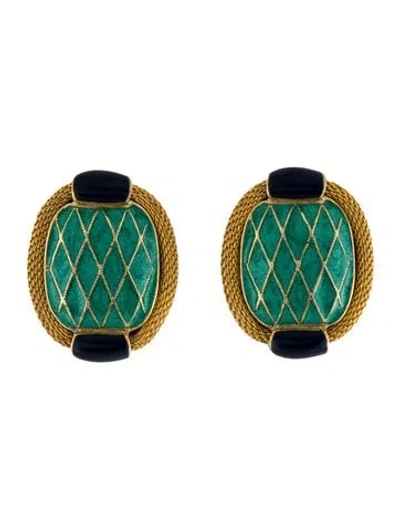 Pre-owned Balenciaga Vintage Enamel Clip-on Earrings In Blue/green