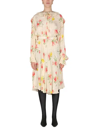 Balenciaga Vintage Flower Offshoulder Dress In Neutral