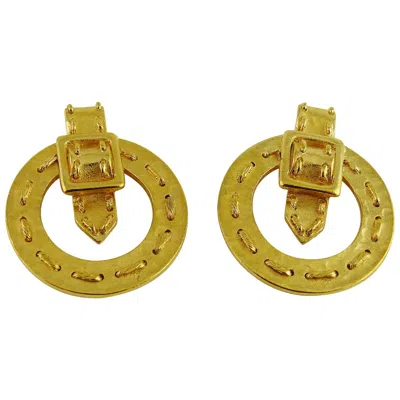 Pre-owned Balenciaga Vintage Gold Toned Belt Buckle Clip-on Earrings In Brown