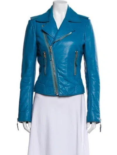 Pre-owned Balenciaga Vintage Leather Biker Jacket In Blue