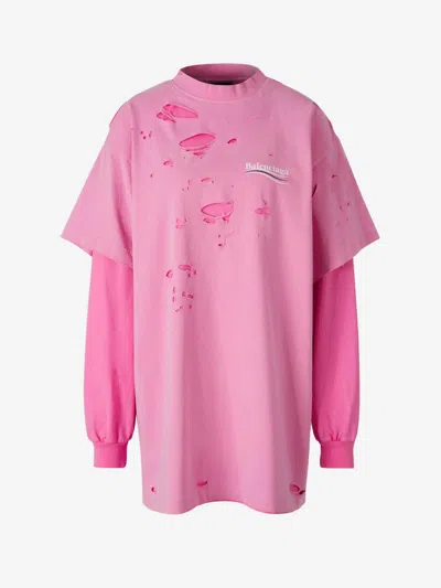 Balenciaga Vintage Logo T-shirt In Long And Short Sleeves Layered
