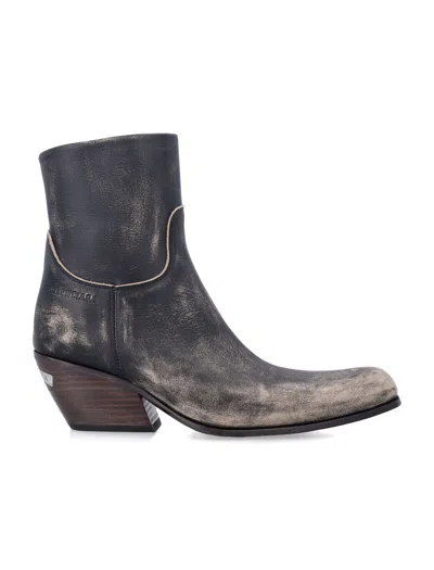 Balenciaga Vintage-inspired Ankle Boots With Block Heel In Black/beige