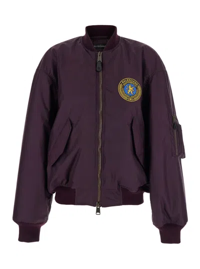 Balenciaga Violet Bomber Jacket With Logo Patch On The Front In Tech Fabric Woman In Purple