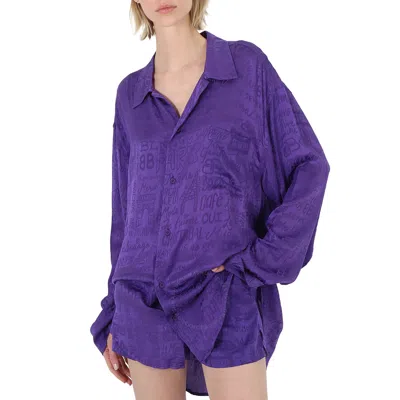 Balenciaga Violet Long-sleeve Allover Logo Minimal Shirt In Purple
