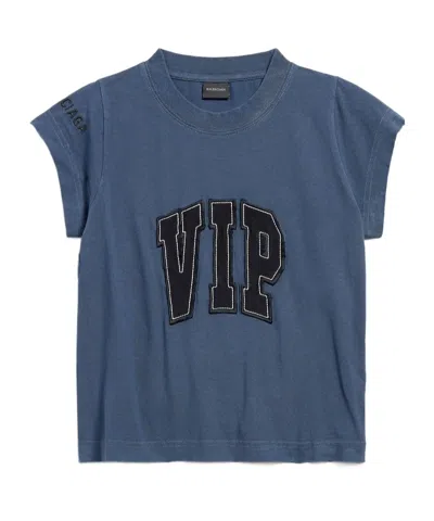Balenciaga Vip Patch Crewneck T-shirt In Blue