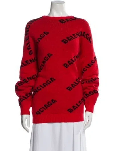 Pre-owned Balenciaga Virgin Wool Printed Sweater In Red